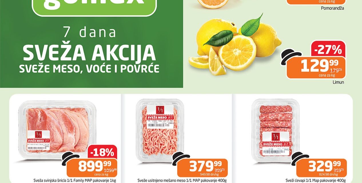 Svež izbor mesa, voća i povrća i ove nedelje u Gomex marketima